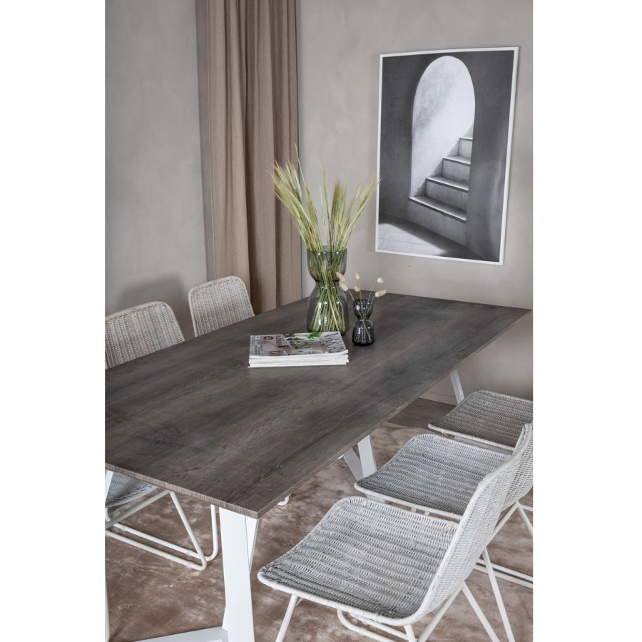 VENTURE DESIGN Marina spisebordsst, m. 6 stole - gr finer/hvid metal og hvid rattan/hvid metal