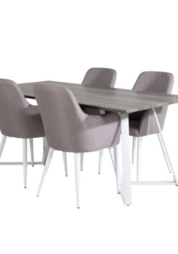 VENTURE DESIGN Marina spisebordsst, m. 4 stole - gr finer/hvid metal og gr stof/hvid metal