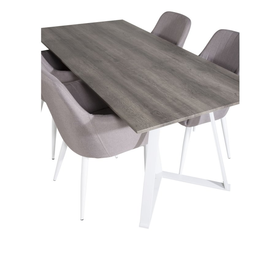 VENTURE DESIGN Marina spisebordsst, m. 4 stole - gr finer/hvid metal og gr stof/hvid metal