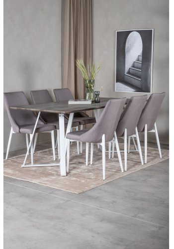 VENTURE DESIGN Marina spisebordsst, m. 6 stole - gr finer/hvid metal og gr stof/hvid metal