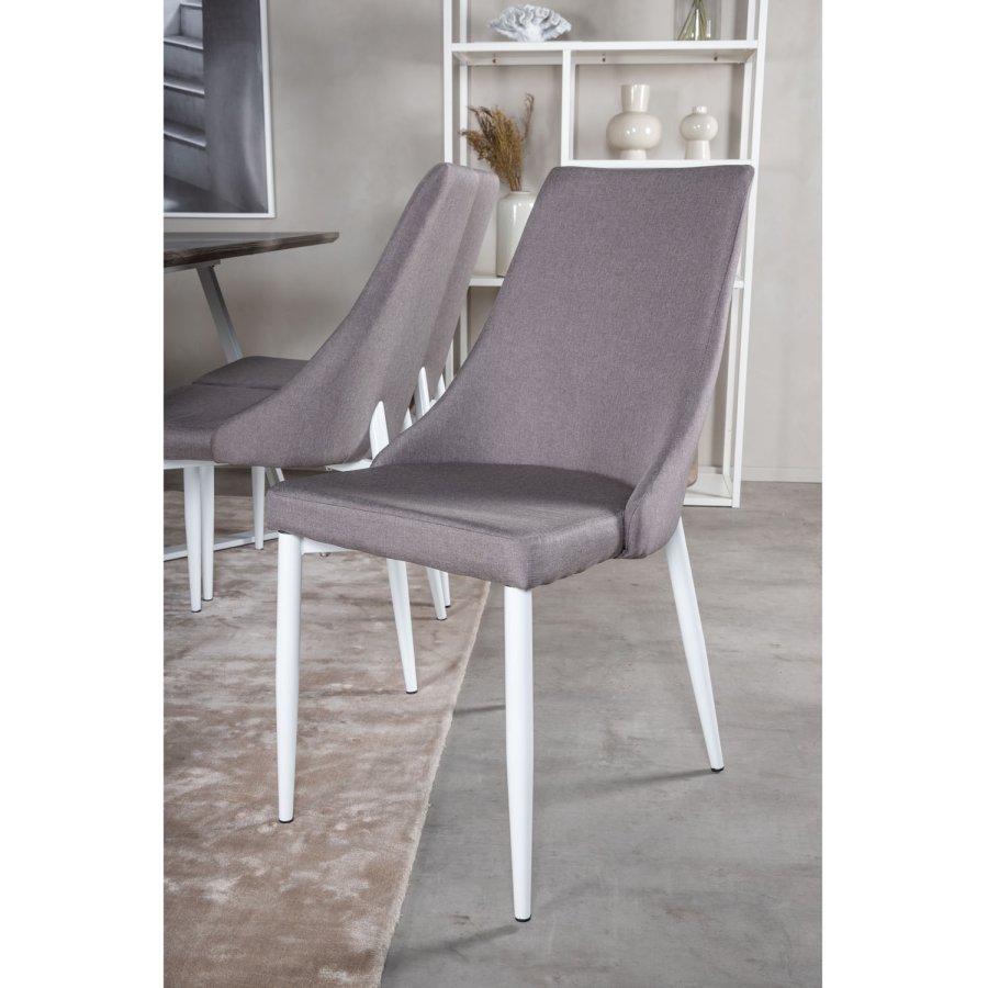 VENTURE DESIGN Marina spisebordsst, m. 6 stole - gr finer/hvid metal og gr stof/hvid metal