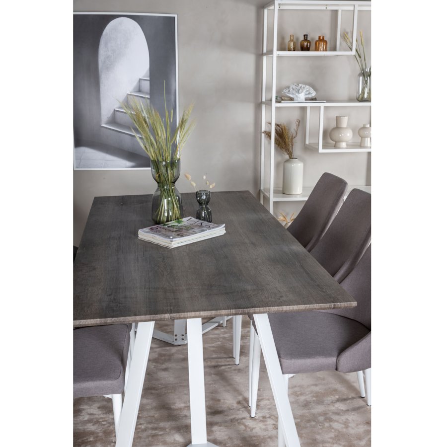 VENTURE DESIGN Marina spisebordsst, m. 6 stole - gr finer/hvid metal og gr stof/hvid metal