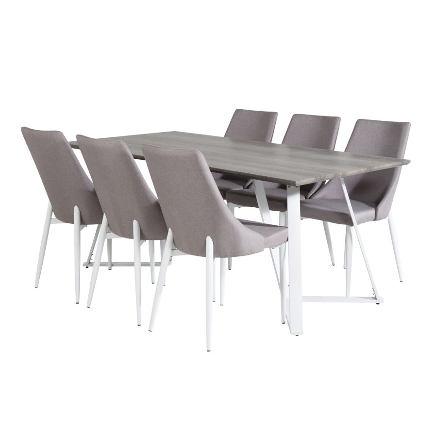 VENTURE DESIGN Marina spisebordsst, m. 6 stole - gr finer/hvid metal og gr stof/hvid metal