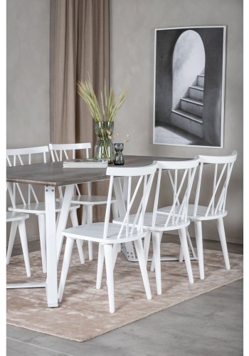 VENTURE DESIGN Marina Matbordsset, med 6 Stolar - Gr Fanér / Vit Metall och Vitt Gummiträ