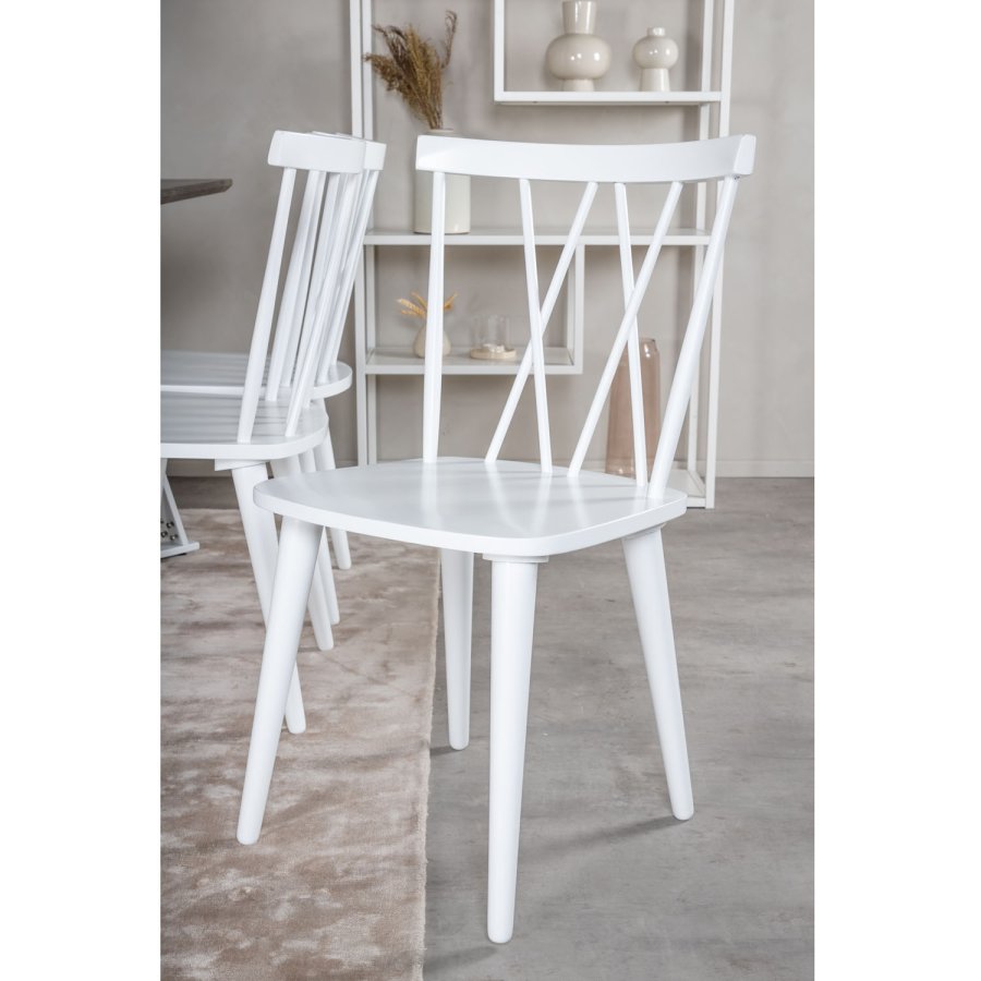 VENTURE DESIGN Marina Matbordsset, med 6 Stolar - Gr Fanér / Vit Metall och Vitt Gummiträ