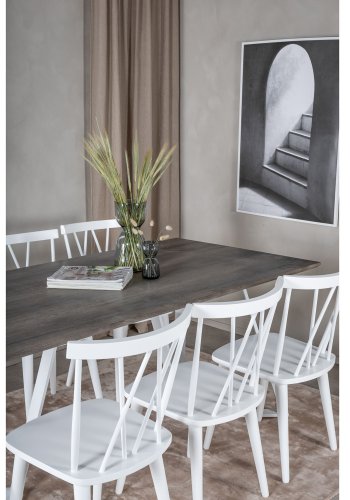 VENTURE DESIGN Marina Matbordsset, med 6 Stolar - Gr Fanér / Vit Metall och Vitt Gummiträ