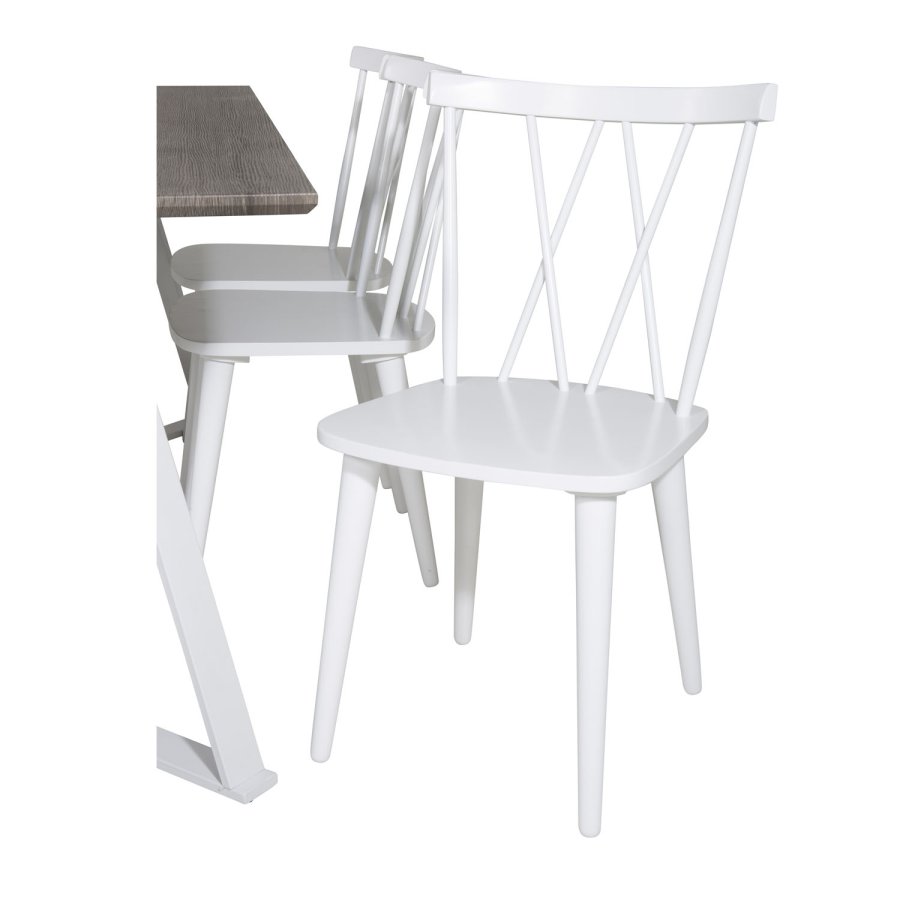 VENTURE DESIGN Marina Matbordsset, med 6 Stolar - Gr Fanér / Vit Metall och Vitt Gummiträ