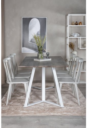 VENTURE DESIGN Marina Matbordsset, med 6 Stolar - Gr Fanér / Vit Metall och Grtt Gummiträ