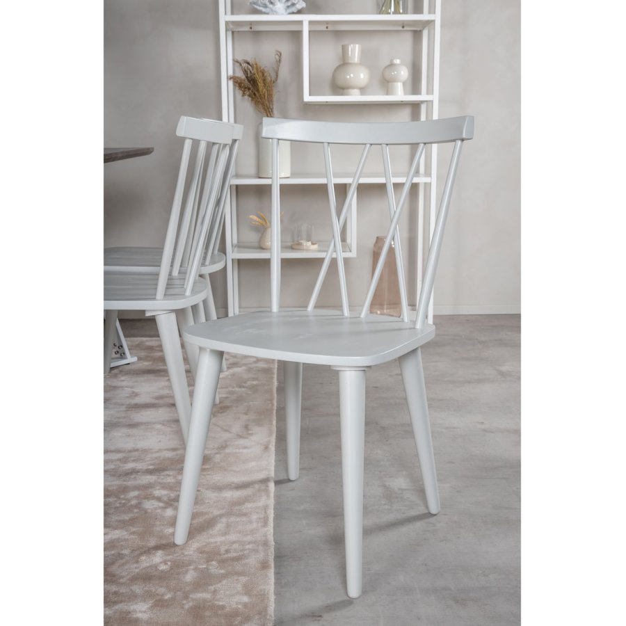 VENTURE DESIGN Marina Matbordsset, med 6 Stolar - Gr Fanér / Vit Metall och Grtt Gummiträ