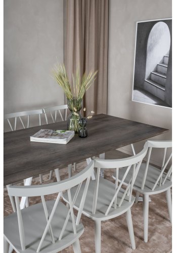 VENTURE DESIGN Marina Matbordsset, med 6 Stolar - Gr Fanér / Vit Metall och Grtt Gummiträ