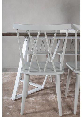 VENTURE DESIGN Marina Matbordsset, med 6 Stolar - Gr Fanér / Vit Metall och Grtt Gummiträ