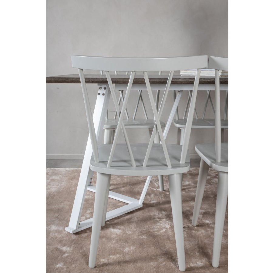 VENTURE DESIGN Marina Matbordsset, med 6 Stolar - Gr Fanér / Vit Metall och Grtt Gummiträ