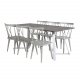 VENTURE DESIGN Marina Matbordsset, med 6 Stolar - Gr Fanér / Vit Metall och Grtt Gummiträ