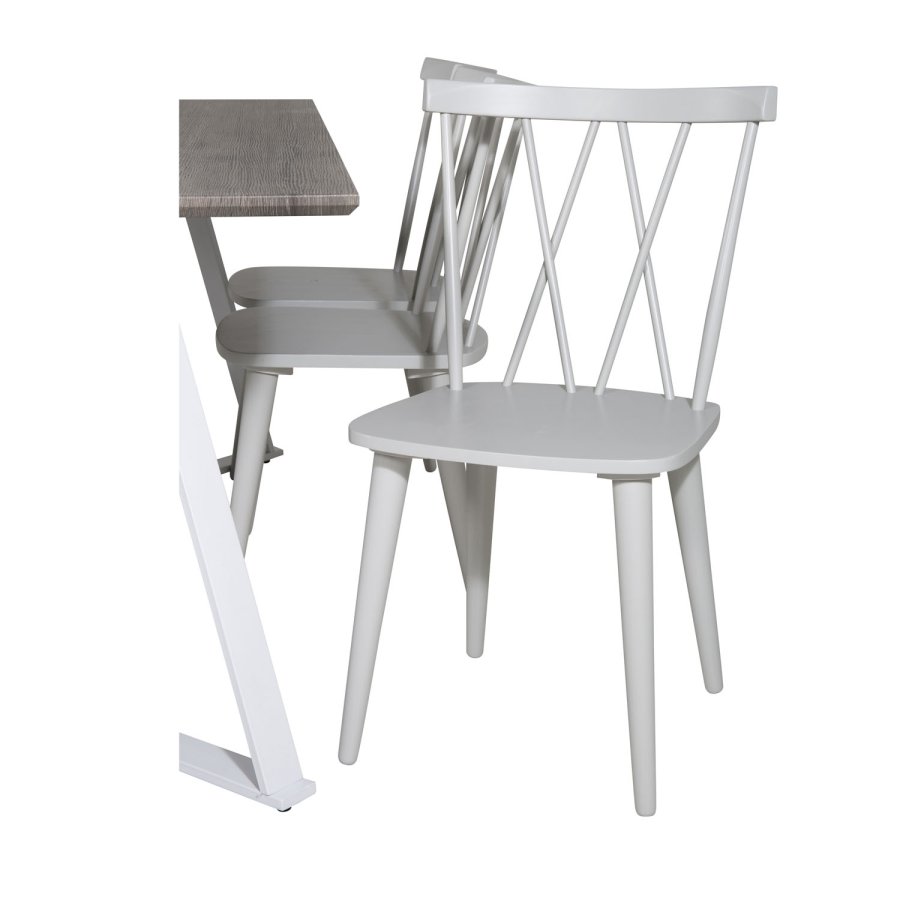 VENTURE DESIGN Marina Matbordsset, med 6 Stolar - Gr Fanér / Vit Metall och Grtt Gummiträ