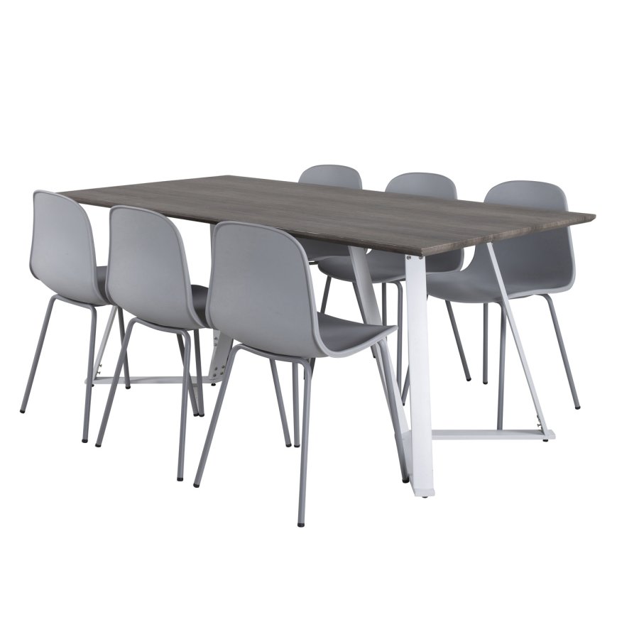 VENTURE DESIGN Marina spisebordsst, m. 6 stole - gr finer/hvid metal og gr plastik/gr metal