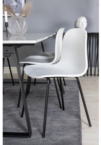 VENTURE DESIGN Estelle spisebordsst, m. 6 stole, hvid marmor/sort metal og hvid plastik/sort metal