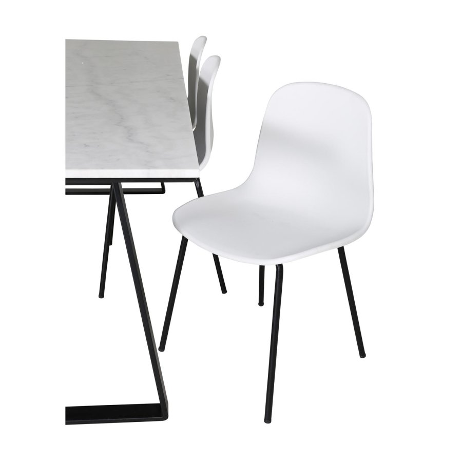 VENTURE DESIGN Estelle spisebordsst, m. 6 stole, hvid marmor/sort metal og hvid plastik/sort metal