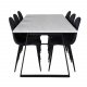 VENTURE DESIGN Estelle spisebordsst, m. 6 stole - hvid marmor/sort metal og sort stof/sort metal