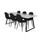 VENTURE DESIGN Estelle spisebordsst, m. 6 stole - hvid marmor/sort metal og sort stof/sort metal