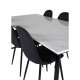 VENTURE DESIGN Estelle spisebordsst, m. 6 stole - hvid marmor/sort metal og sort stof/sort metal