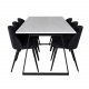 VENTURE DESIGN Estelle spisebordsst, m. 6 stole - hvid marmor/sort metal og sort stof/sort metal