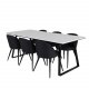 VENTURE DESIGN Estelle spisebordsst, m. 6 stole - hvid marmor/sort metal og sort stof/sort metal