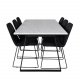 VENTURE DESIGN Estelle spisebordsst, m. 6 stole - hvid marmor/sort metal og sort stof/sort metal