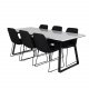 VENTURE DESIGN Estelle spisebordsst, m. 6 stole - hvid marmor/sort metal og sort stof/sort metal