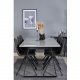 VENTURE DESIGN Estelle spisebordsst, m. 6 stole - hvid marmor/sort metal og sort PU/sort metal