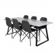 VENTURE DESIGN Estelle spisebordsst, m. 6 stole - hvid marmor/sort metal og sort PU/sort metal