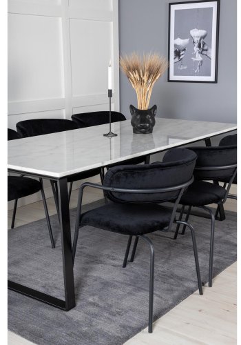VENTURE DESIGN Estelle spisebordsst, m. 6 stole - hvid marmor/sort metal og sort fljl/sort metal