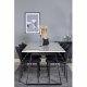 VENTURE DESIGN Estelle spisebordsst, m. 6 stole - hvid marmor/sort metal og sort stof/sort metal