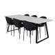 VENTURE DESIGN Estelle spisebordsst, m. 6 stole - hvid marmor/sort metal og sort stof/sort metal