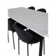VENTURE DESIGN Estelle spisebordsst, m. 6 stole - hvid marmor/sort metal og sort stof/sort metal