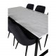 VENTURE DESIGN Estelle spisebordsst, m. 6 stole - hvid marmor/sort metal og sort stof/sort metal