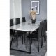 VENTURE DESIGN Estelle spisebordsst, m. 6 stole - hvid marmor/sort metal og sort PU/sort metal