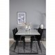 VENTURE DESIGN Estelle spisebordsst, m. 6 stole - hvid marmor/sort metal og sort fljl/sort metal