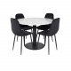 VENTURE DESIGN Estelle Esstisch-Set, mit 4 St&uuml;hlen &ndash; wei&szlig;er Marmor/schwarzes Metall und schwarzer Samt/schwarzes Metall