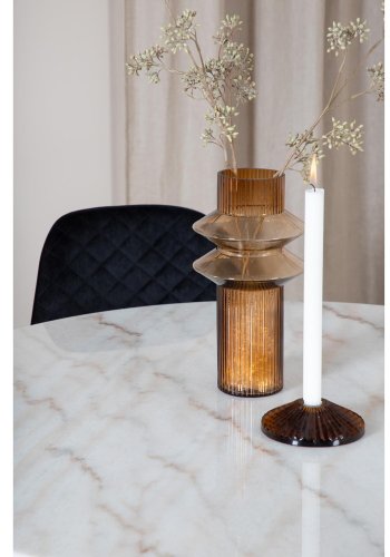 VENTURE DESIGN Estelle Esstisch-Set, mit 4 St&uuml;hlen &ndash; wei&szlig;er Marmor/schwarzes Metall und schwarzer Samt/schwarzes Metall