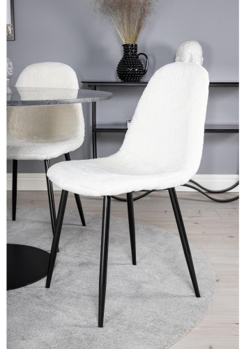 VENTURE DESIGN Estelle spisebordss�t, m. 4 stole - sort marmor, hvid bamsestof og sort metal