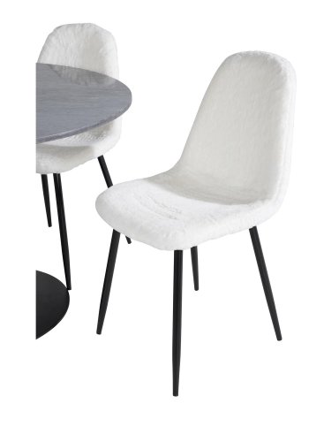 VENTURE DESIGN Estelle spisebordss�t, m. 4 stole - sort marmor, hvid bamsestof og sort metal