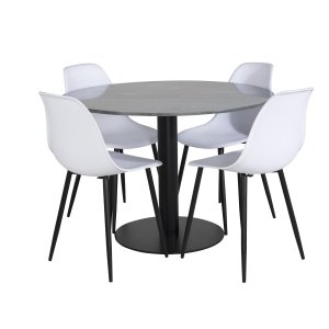 VENTURE DESIGN Estelle spisebordss�t, m. 4 stole - sort marmor/sort metal og hvid plastik/sort metal