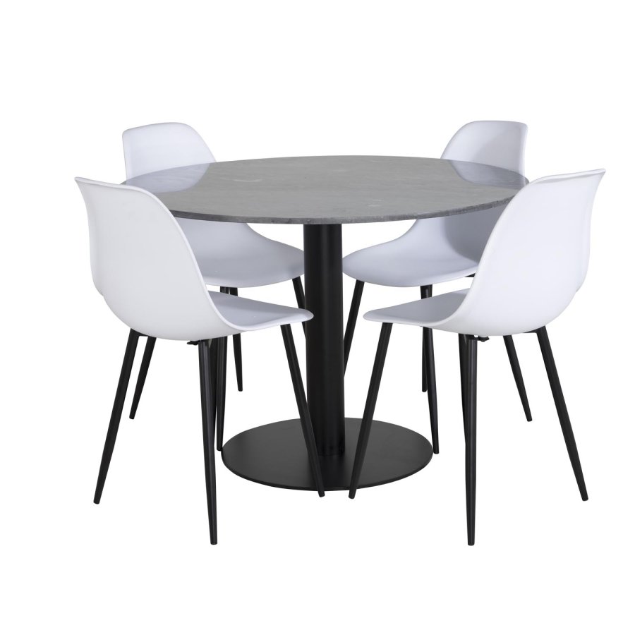 VENTURE DESIGN Estelle spisebordss�t, m. 4 stole - sort marmor/sort metal og hvid plastik/sort metal