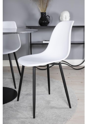 VENTURE DESIGN Estelle spisebordss�t, m. 4 stole - sort marmor/sort metal og hvid plastik/sort metal