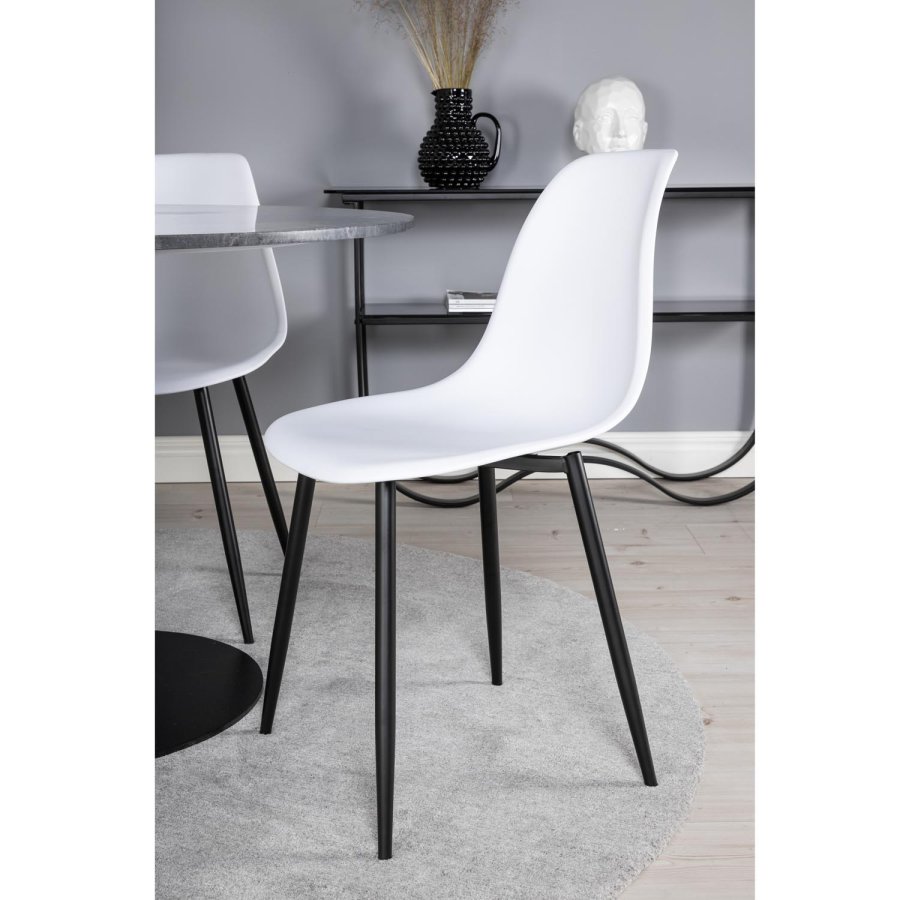 VENTURE DESIGN Estelle spisebordss�t, m. 4 stole - sort marmor/sort metal og hvid plastik/sort metal
