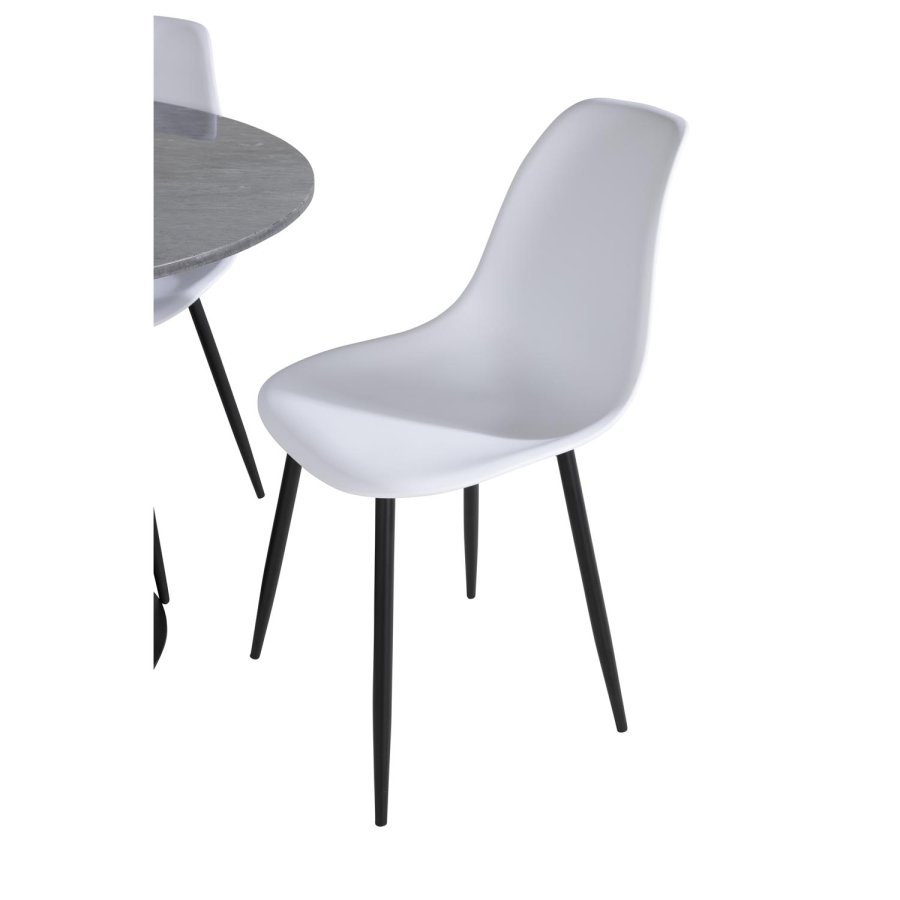 VENTURE DESIGN Estelle spisebordss�t, m. 4 stole - sort marmor/sort metal og hvid plastik/sort metal