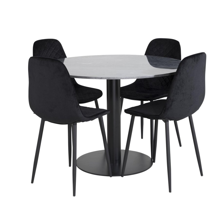 VENTURE DESIGN Estelle spisebordss�t, m. 4 stole - sort marmor/sort metal og sort fl�jl/sort metal