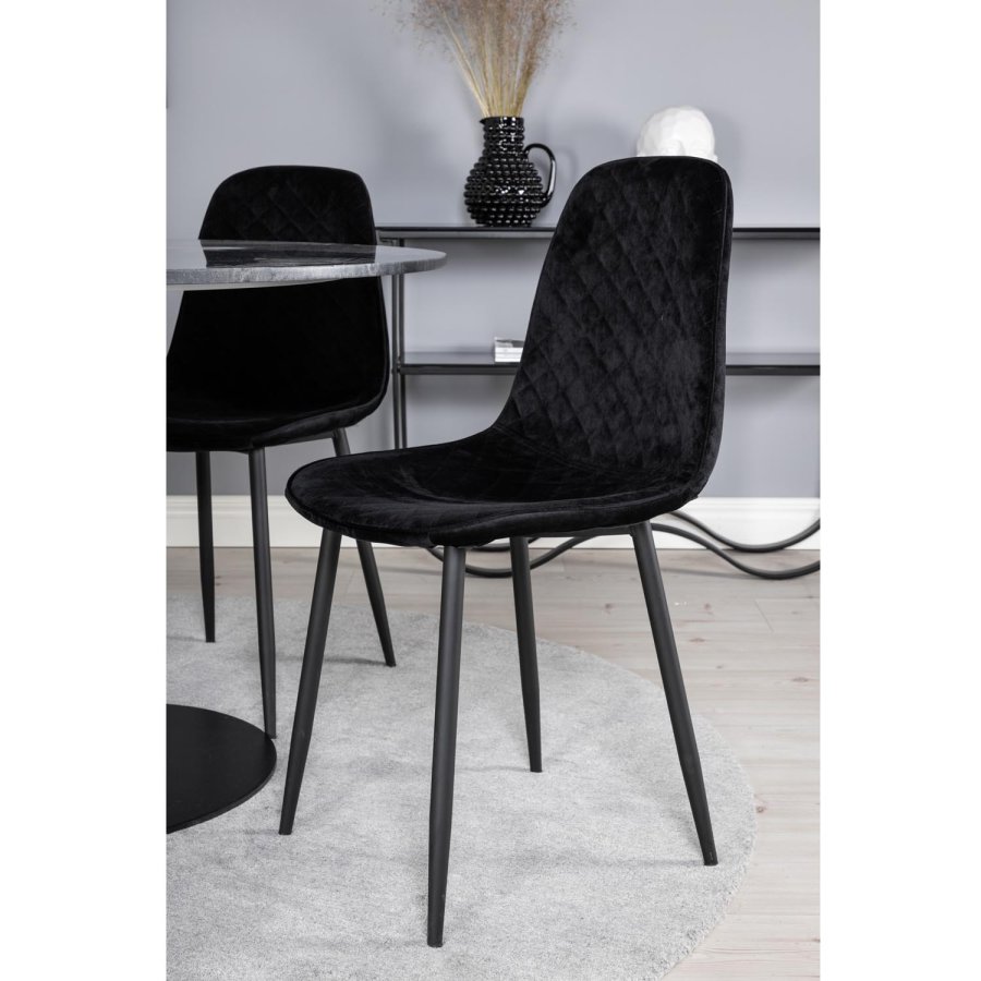 VENTURE DESIGN Estelle spisebordss�t, m. 4 stole - sort marmor/sort metal og sort fl�jl/sort metal