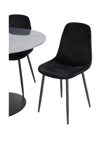 VENTURE DESIGN Estelle spisebordss�t, m. 4 stole - sort marmor/sort metal og sort fl�jl/sort metal
