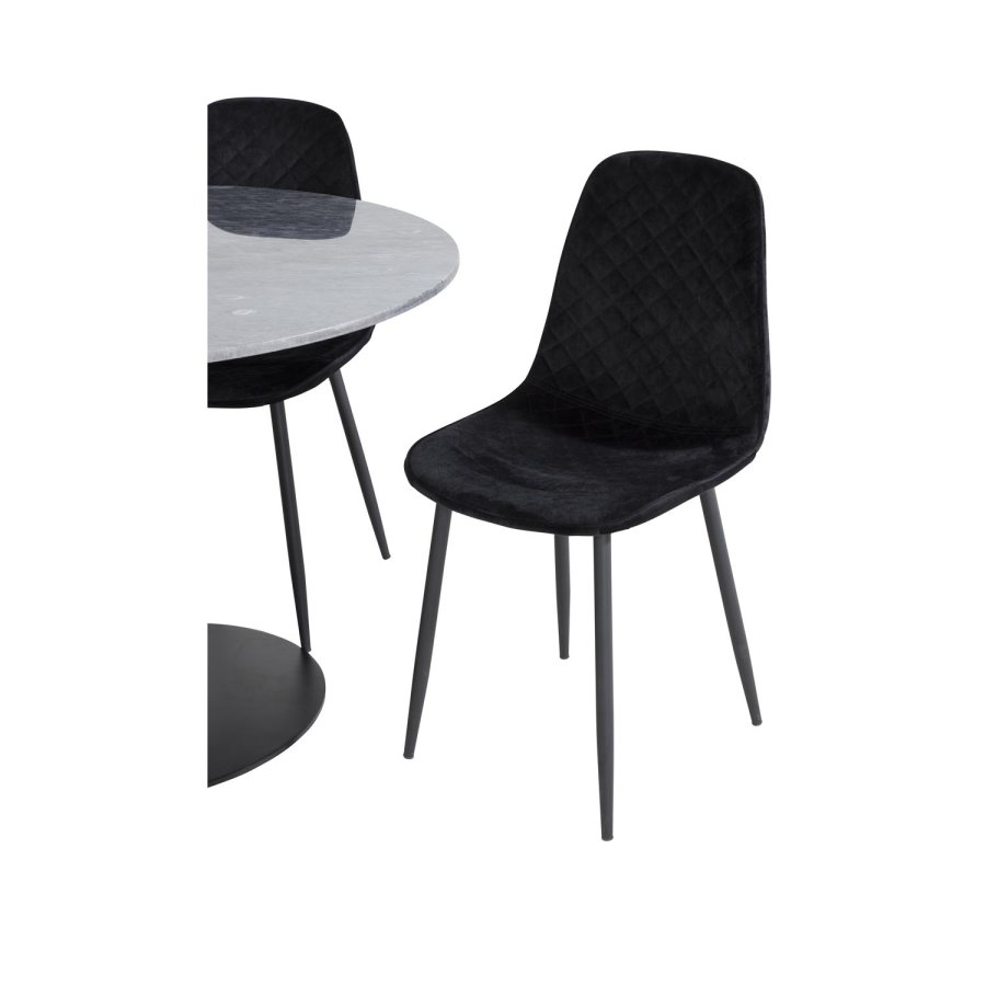 VENTURE DESIGN Estelle spisebordss�t, m. 4 stole - sort marmor/sort metal og sort fl�jl/sort metal
